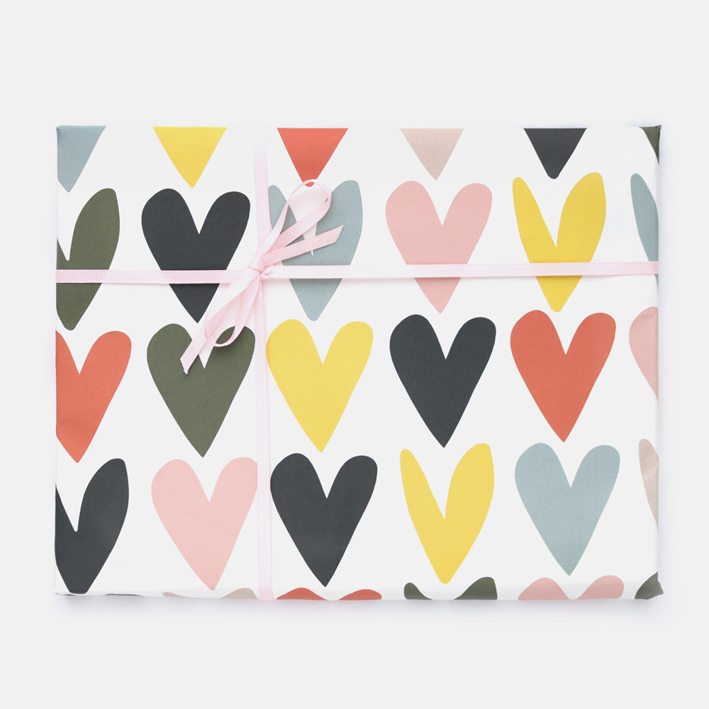 multi coloured hearts sheet of luxury wrapping paper