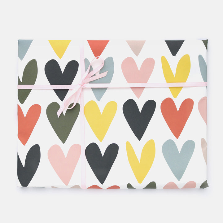 multi coloured hearts sheet of luxury wrapping paper