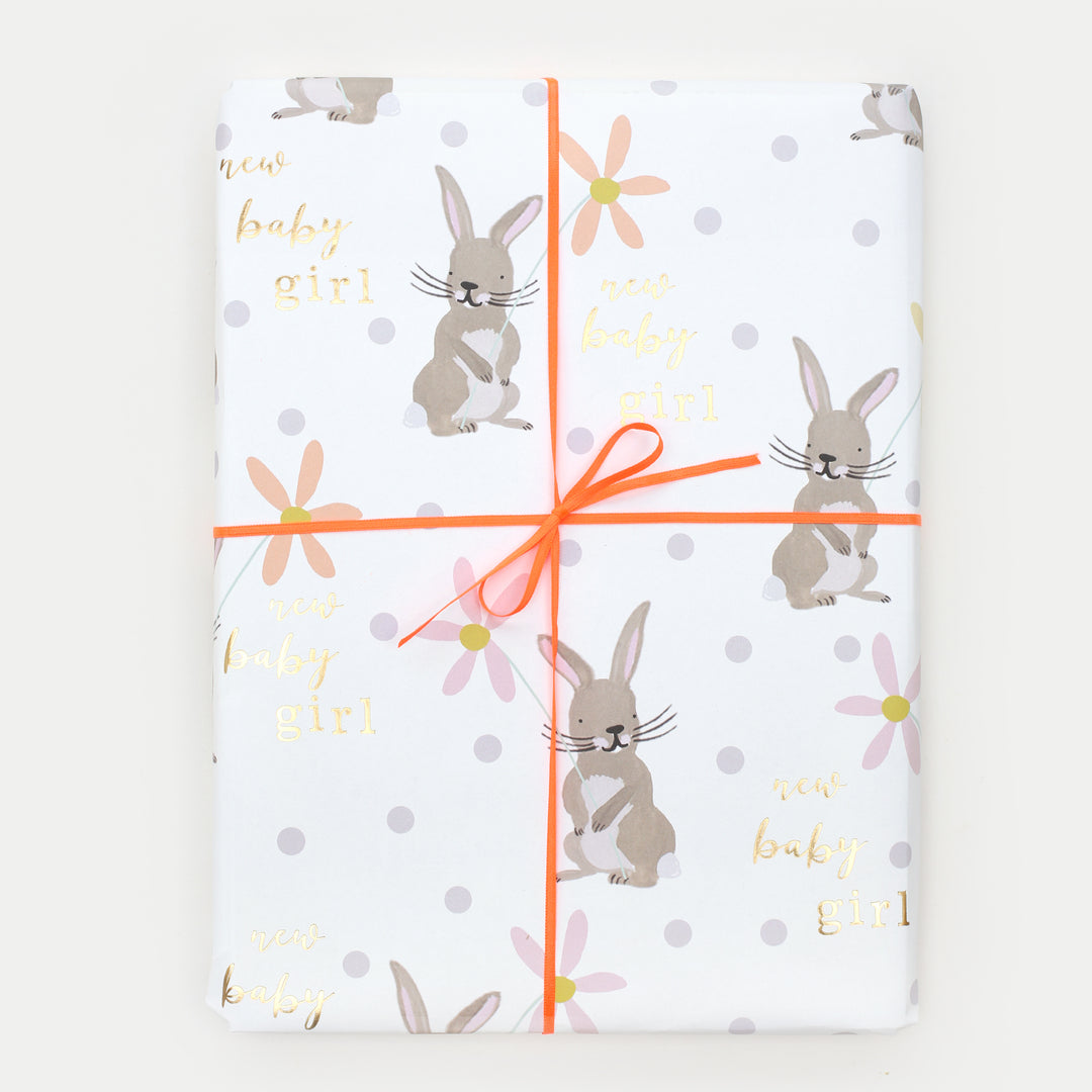 Bunny New Baby Girl Wrapping Paper, For Her New Baby Wrap, 1