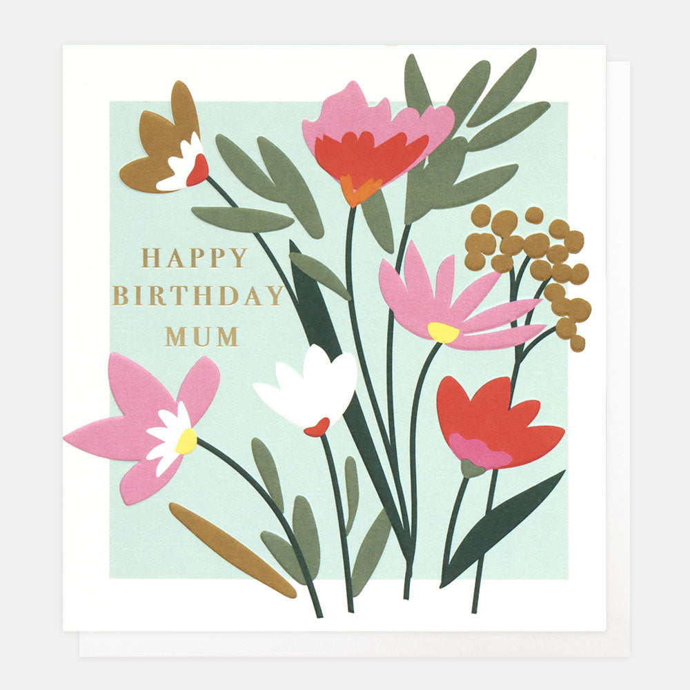 colourful flowers happy birthday mum card