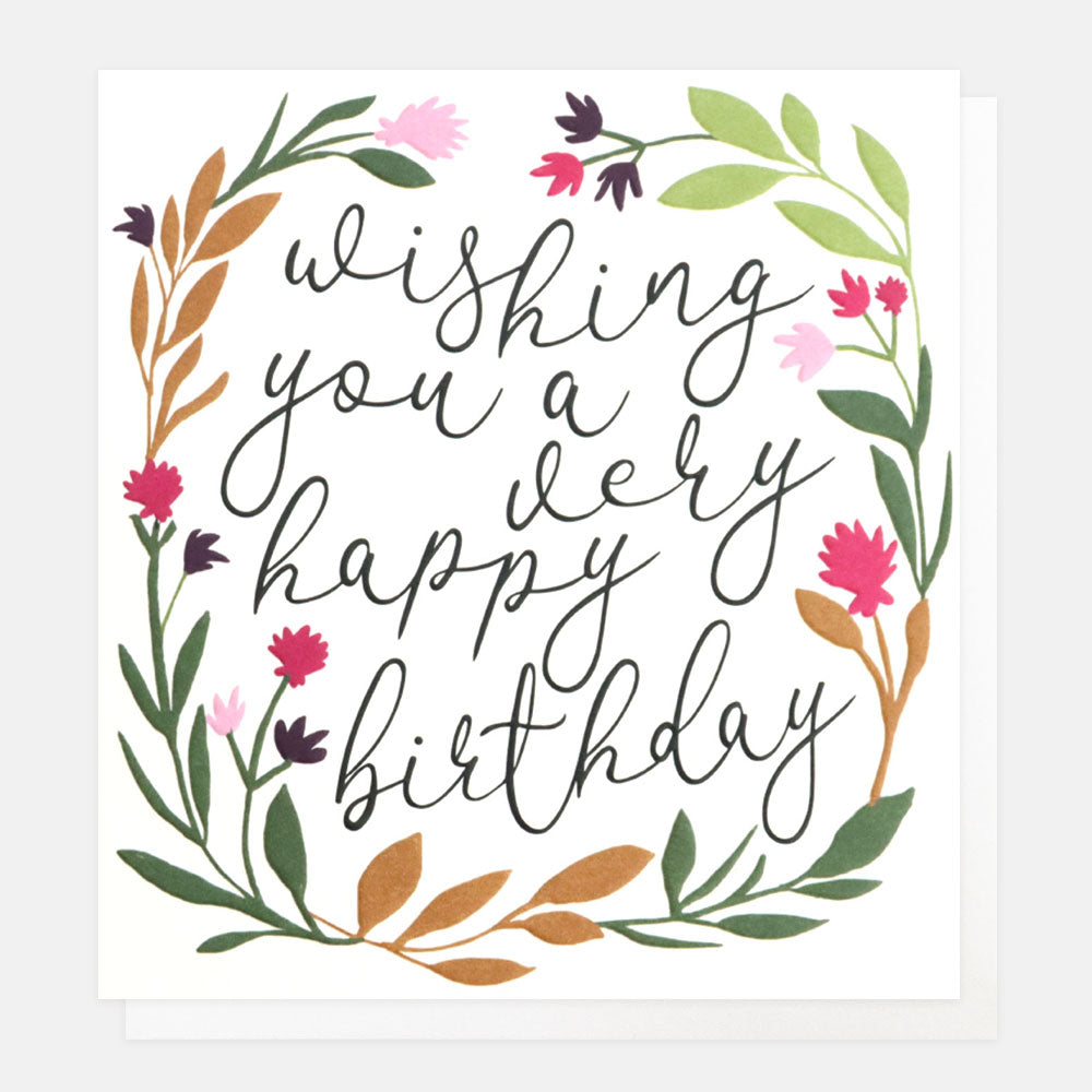 floral wreath wishing you a very happy birthday card