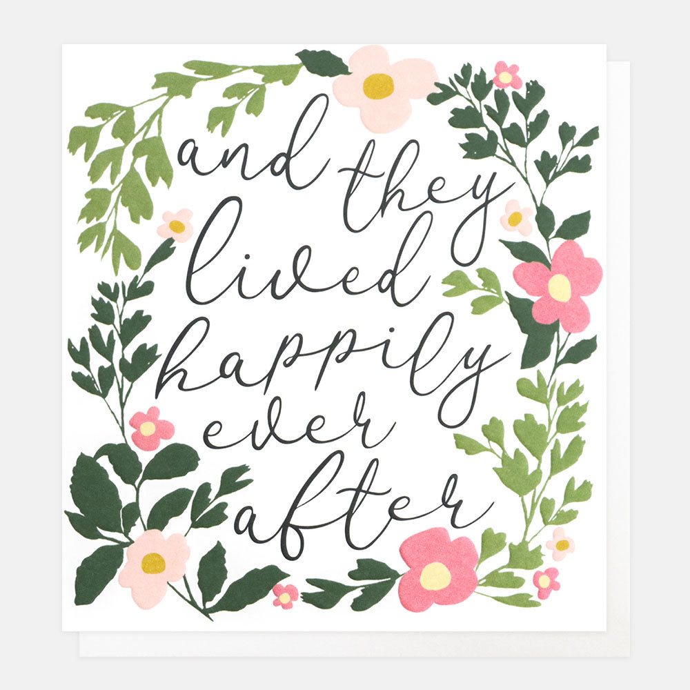 floral wreath 'and they lived happily ever after' wedding card