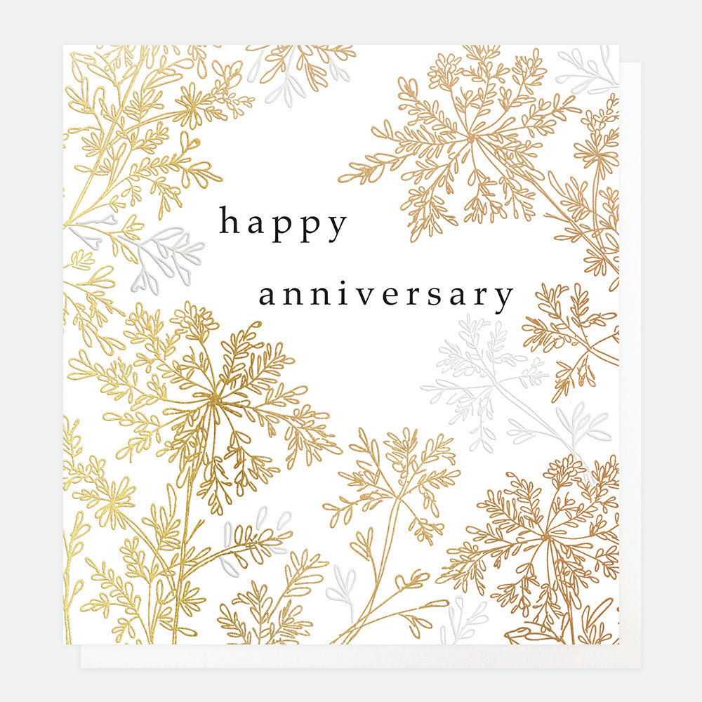 Gold Leaf Anniversary Card, For Her Gold Leaf Single Cards, 1