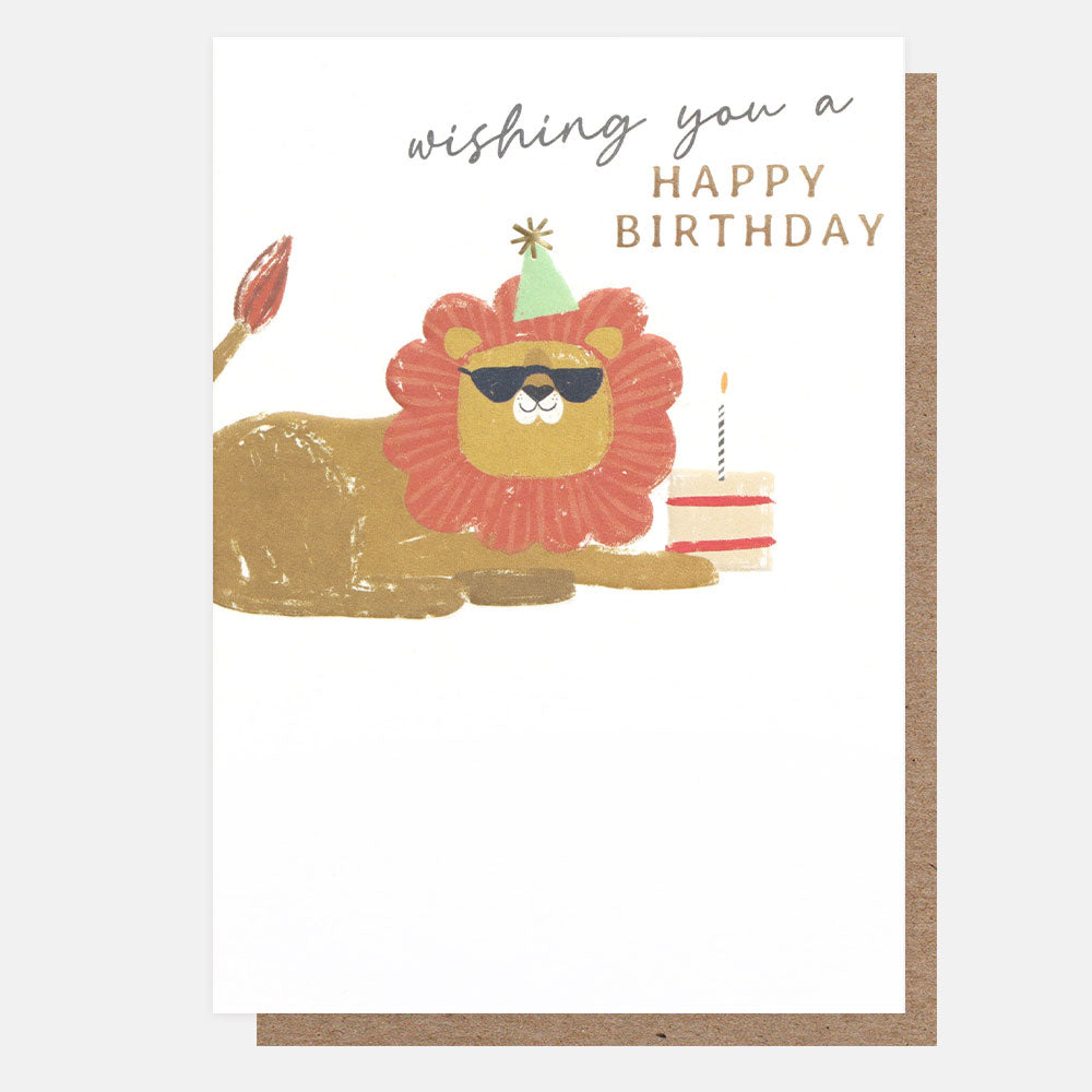 party lion wishing you a happy birthday card