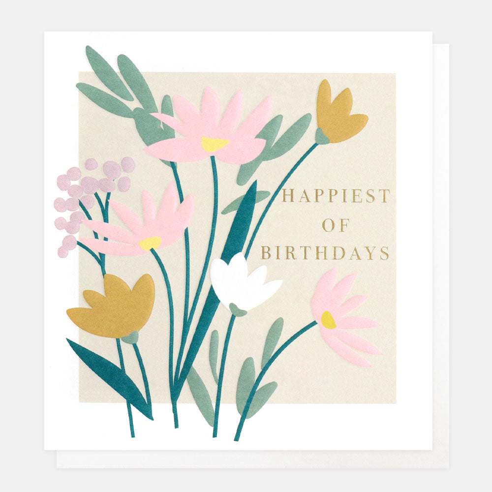 Pink & Yellow Daisies & Lilies Birthday Card