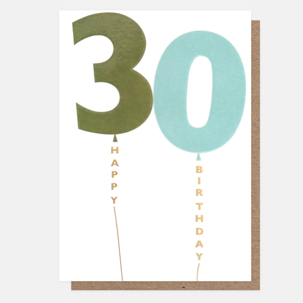 Khaki/Blue Balloon 30Th Birthday Card