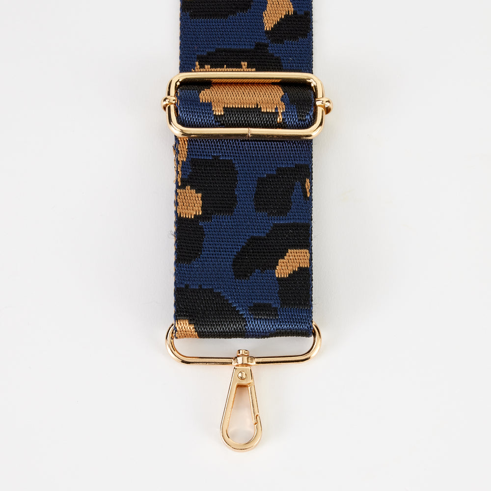 Navy Leopard Webbing Handbag Strap