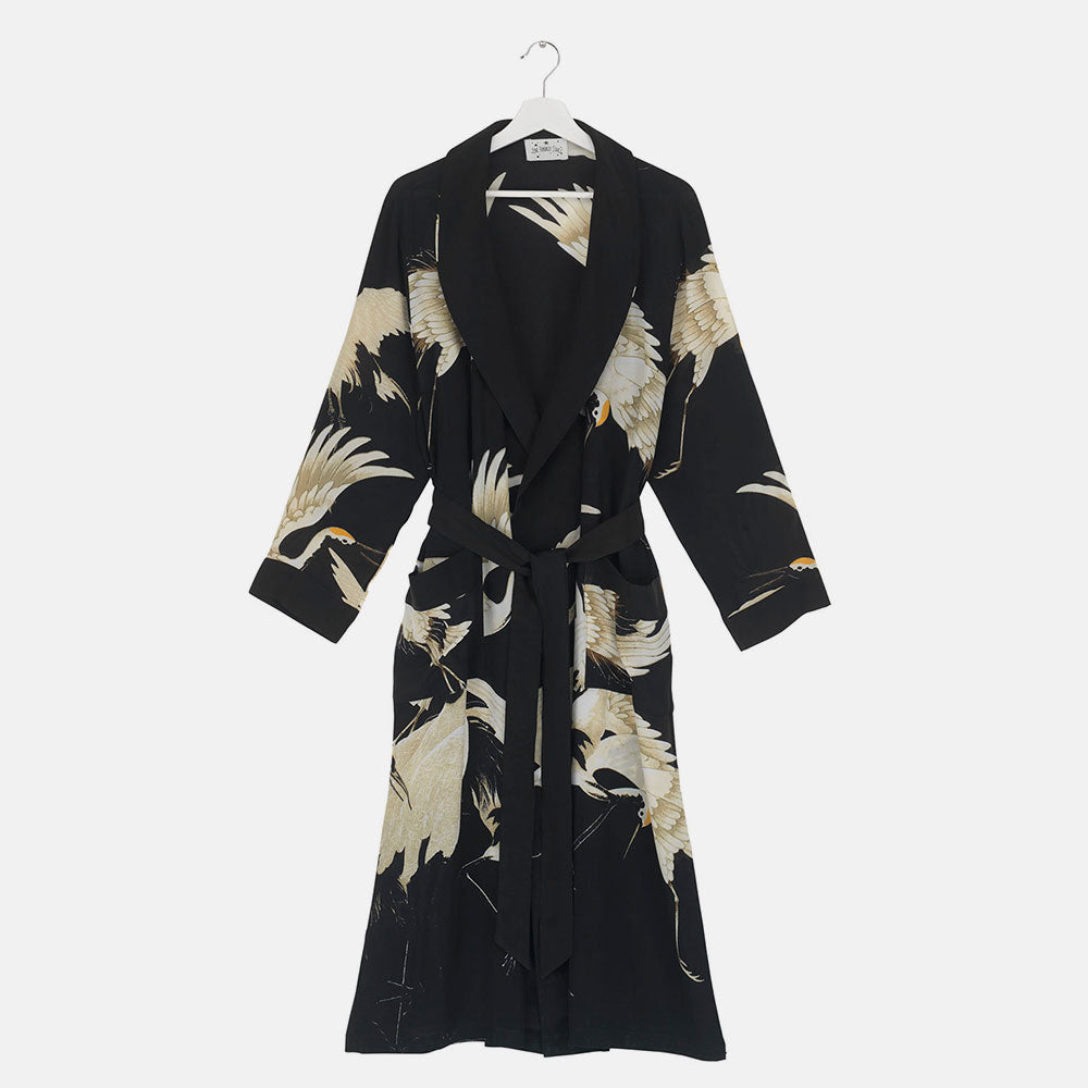 Black floral dressing gown best sale