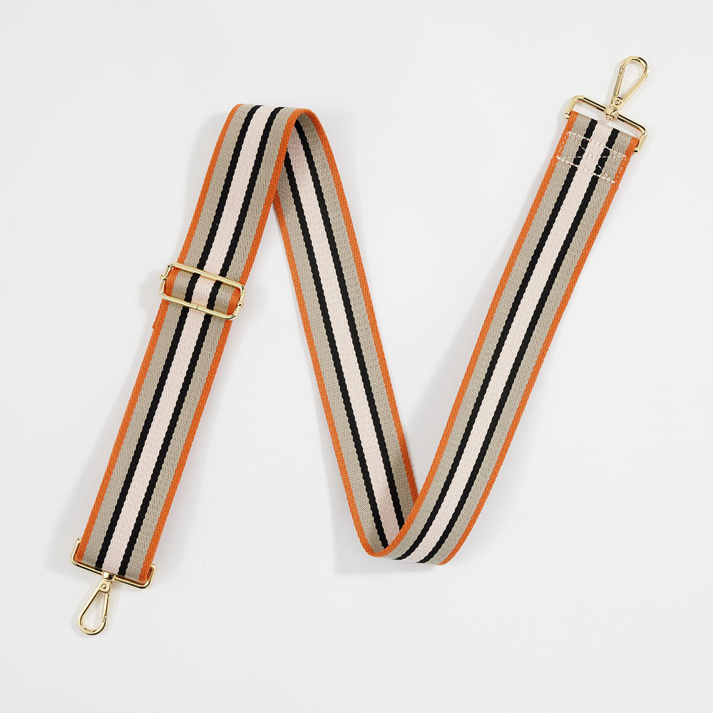 orange, cream & black stripe wide webbing handbag strap
