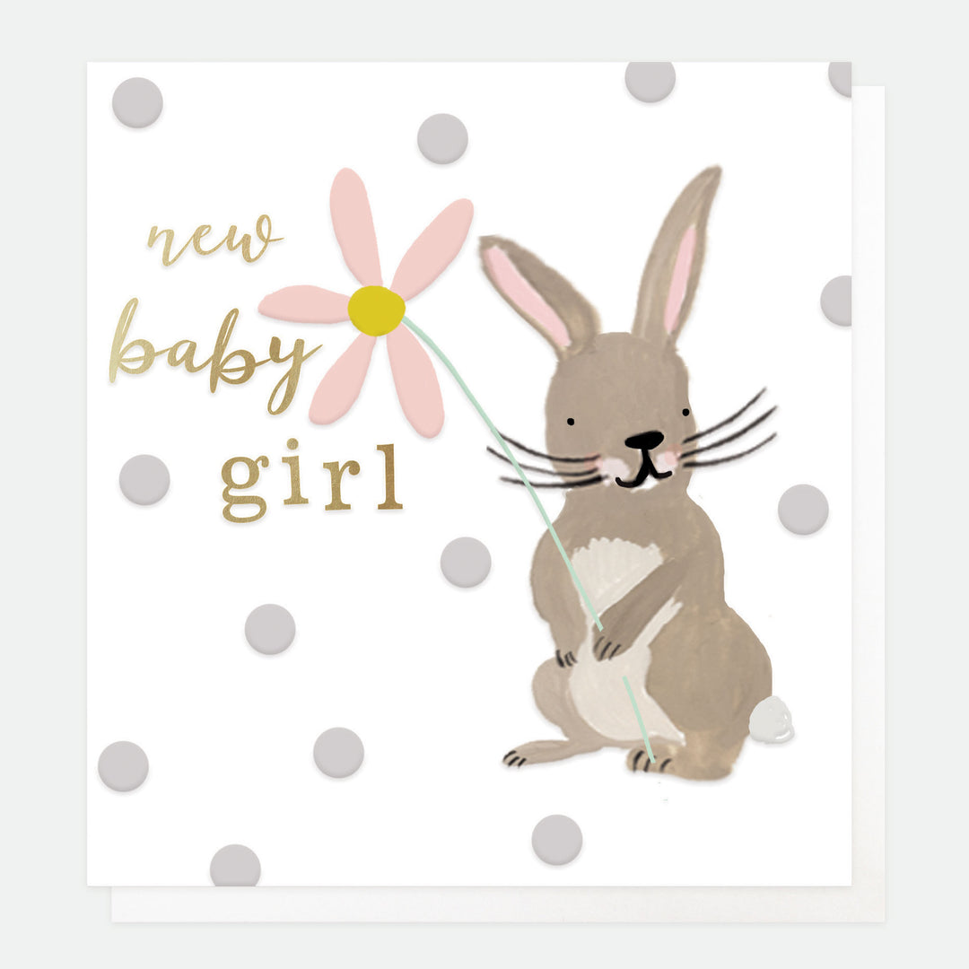 Baby Girl Rabbit New Baby Card, Paintbrush Single Cards, 1