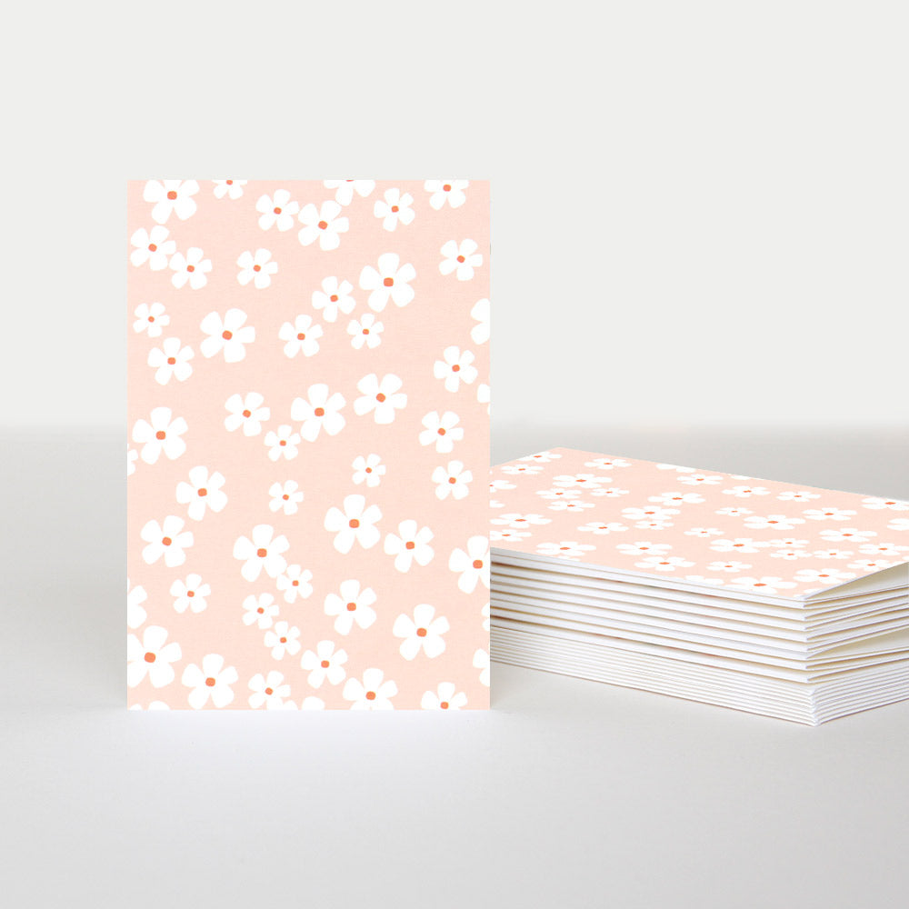 white daisies on pink background pack of 10 blank notecards