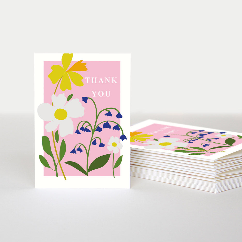 spring flowers on pink background pack of 10 thank you cards