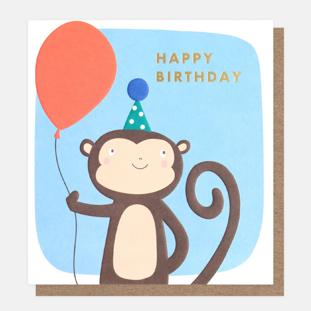 monkey in party hat birthday card for kids