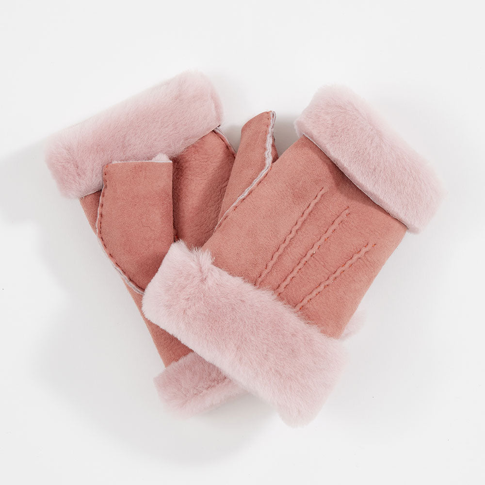 pale pink shearling wrist warmers