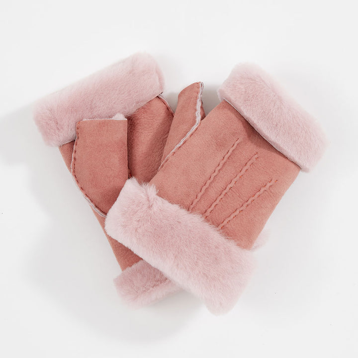 pale pink shearling wrist warmers