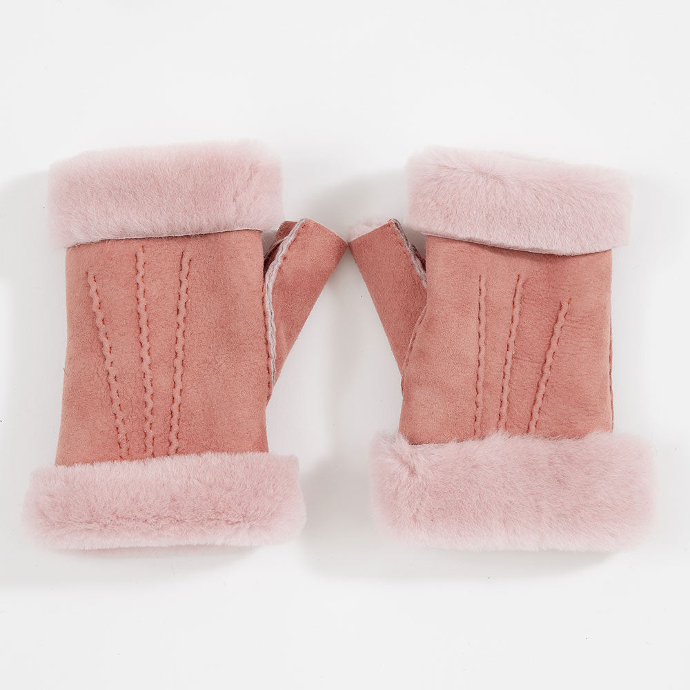 pale pink shearling wrist warmers
