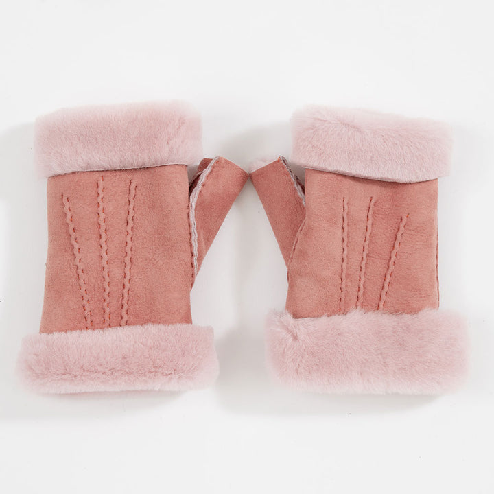 pale pink shearling wrist warmers