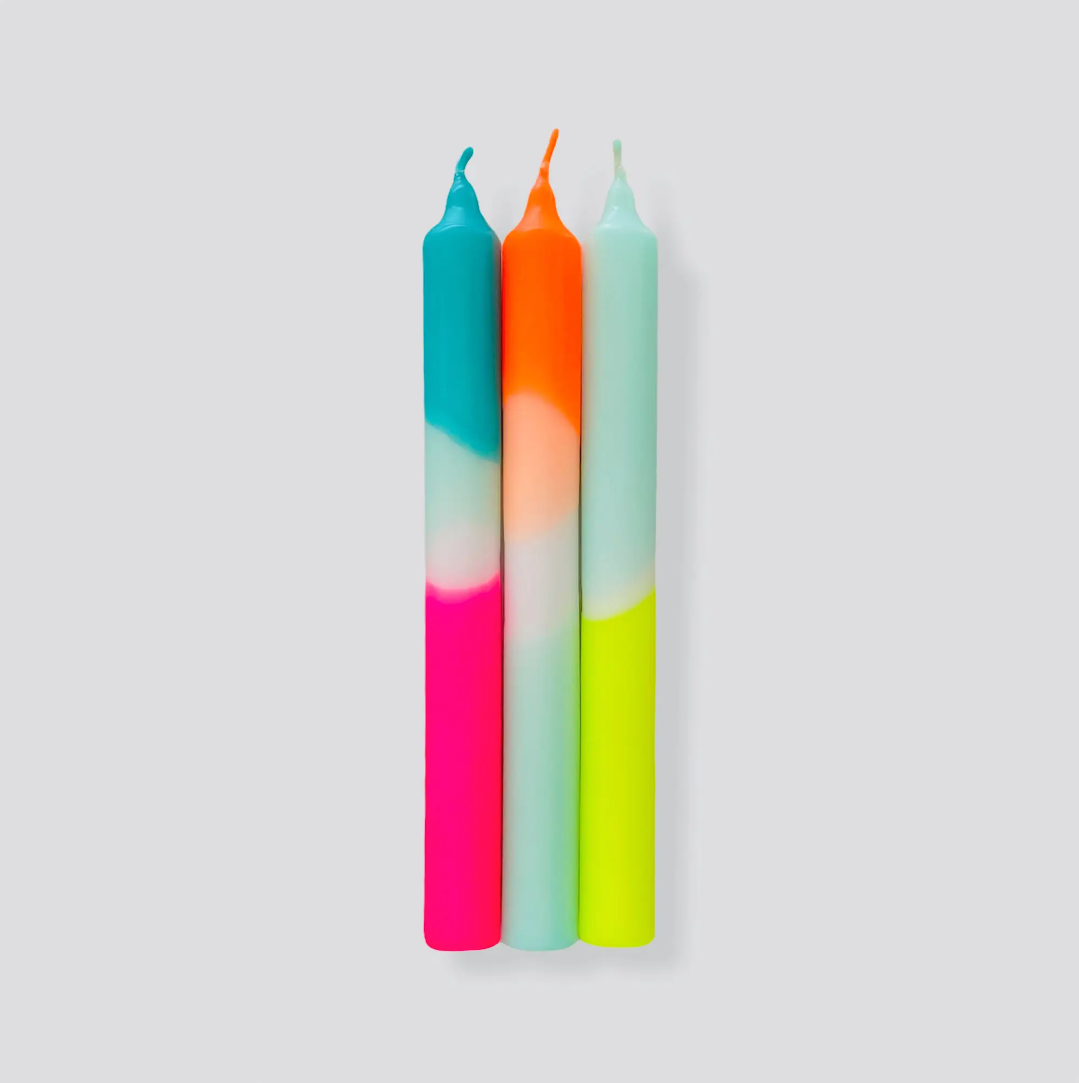 bright neon dip dye candles set of 3