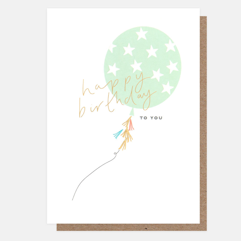 green Star Balloon happy Birthday to you Card