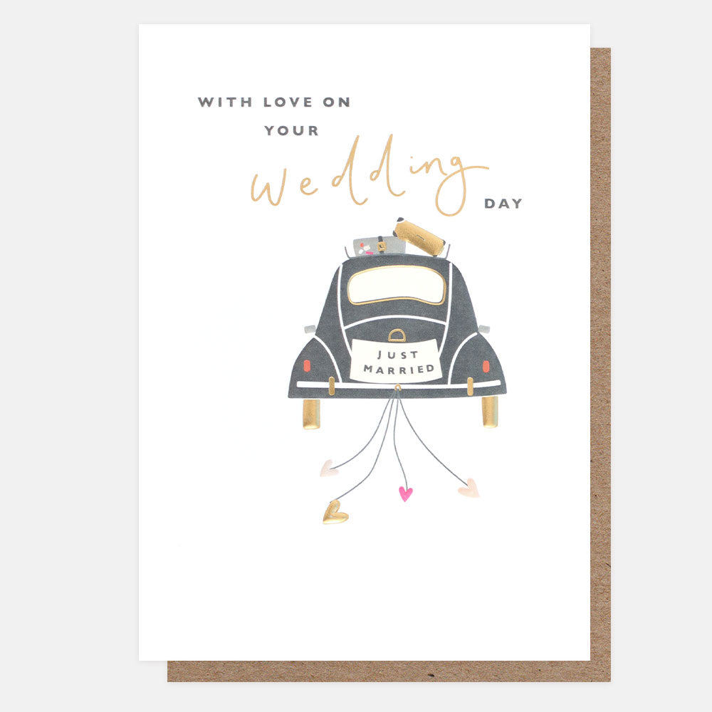 car & hearts With Love On Your Wedding Card