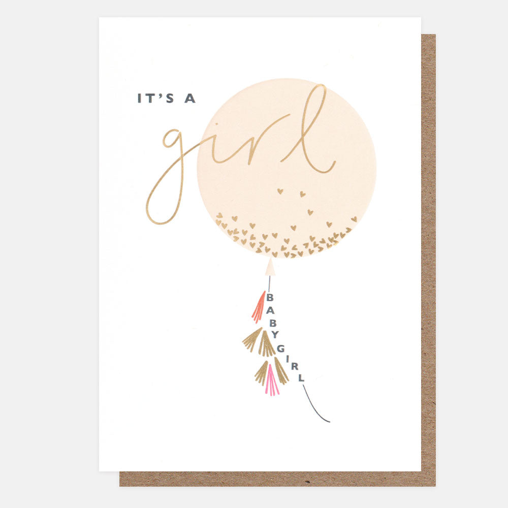pink Balloon & hearts New Baby Girl Card