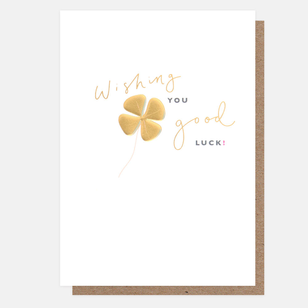 Gold Four Leaf Clover Good Luck Card