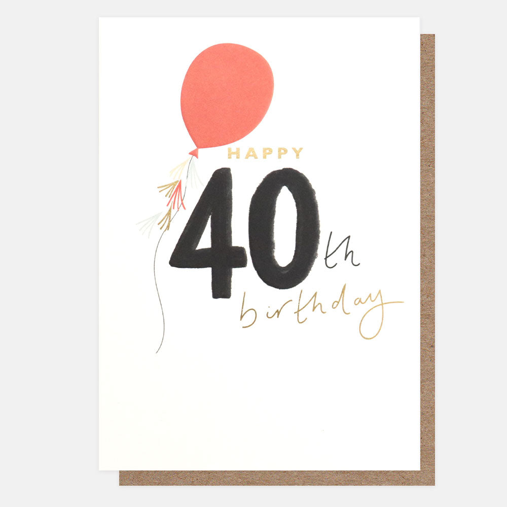red balloon on white background 'happy 40th birthday' card