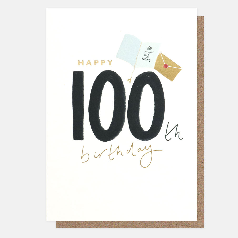 happy 100th birthday card with gold letter on white background