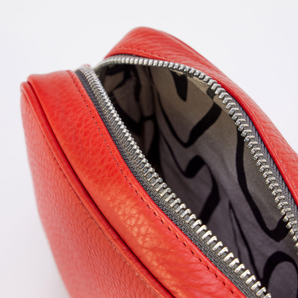 red leather quilted mini camera bag