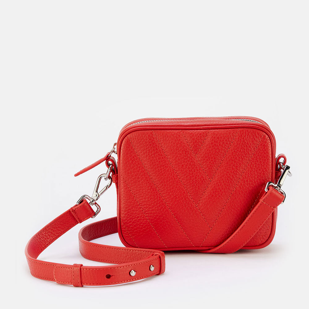 red leather quilted mini camera bag