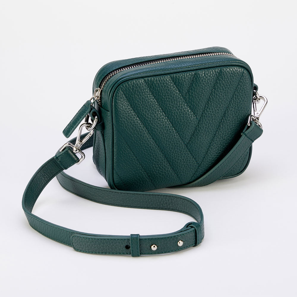 forest green leather quilted mini camera bag