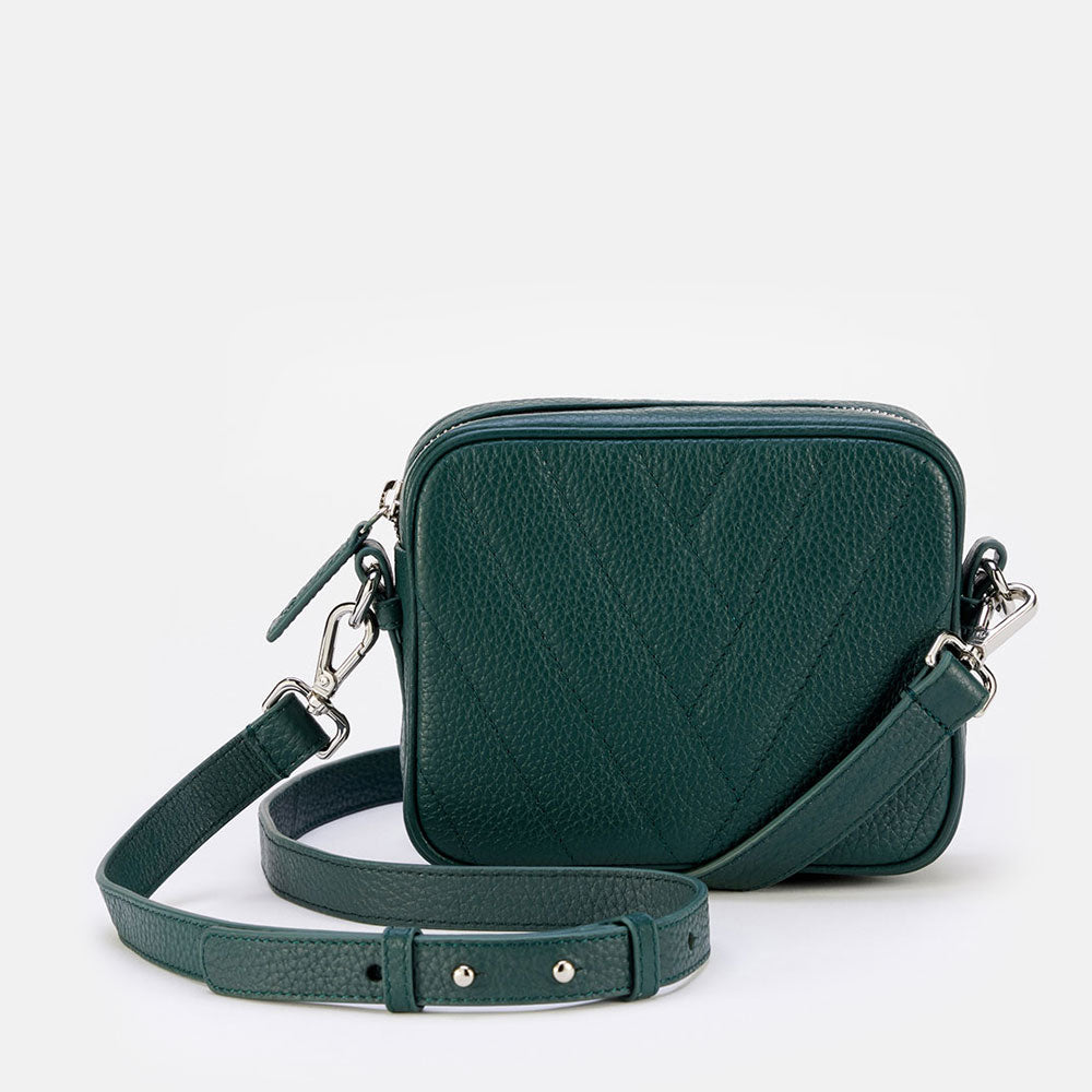forest green leather quilted mini camera bag