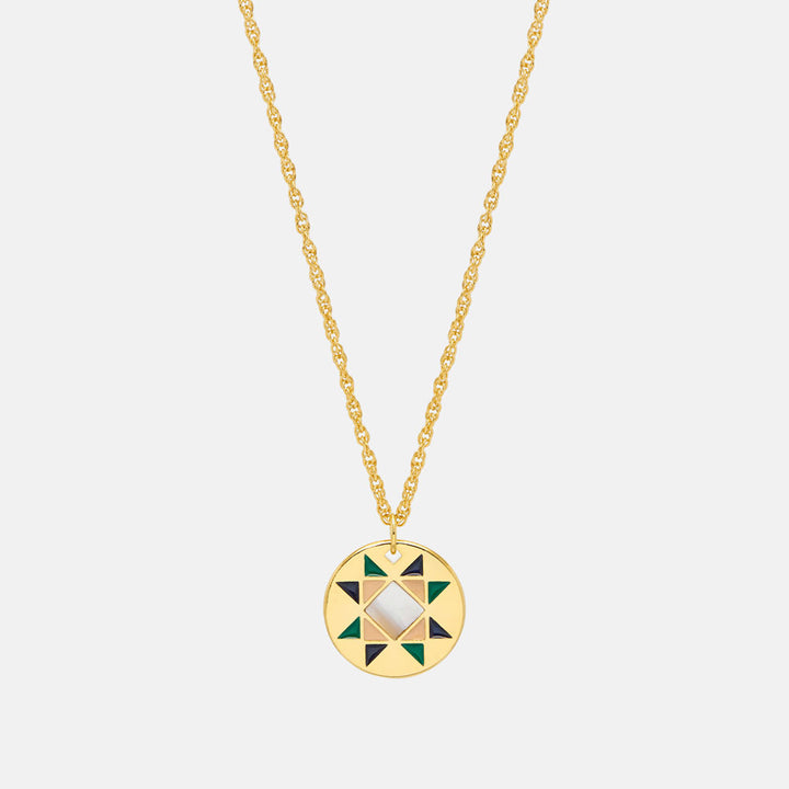 gold plated quilted circle necklace