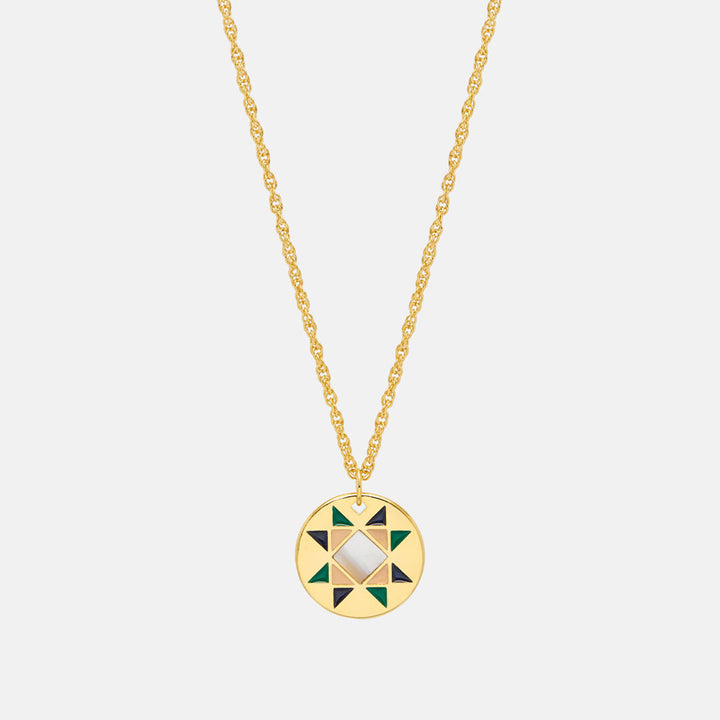 gold plated quilted circle necklace