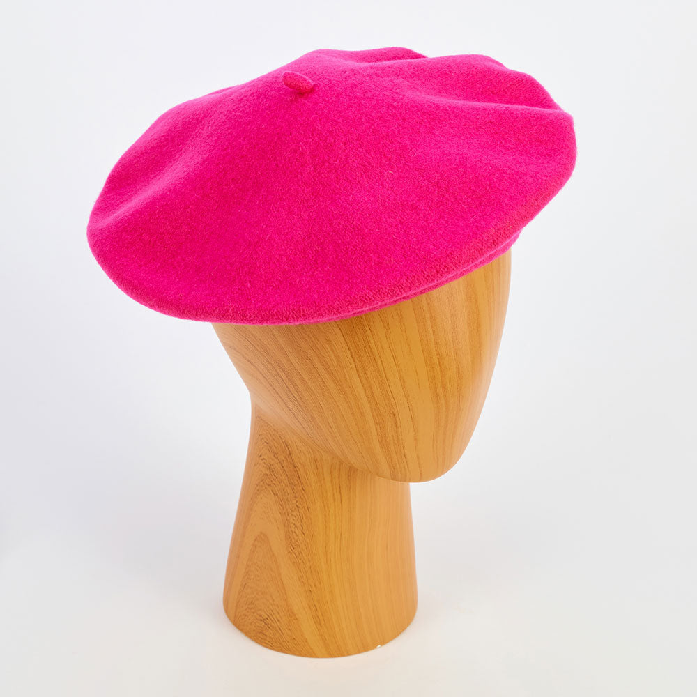 bright pink pure merino wool classic beret