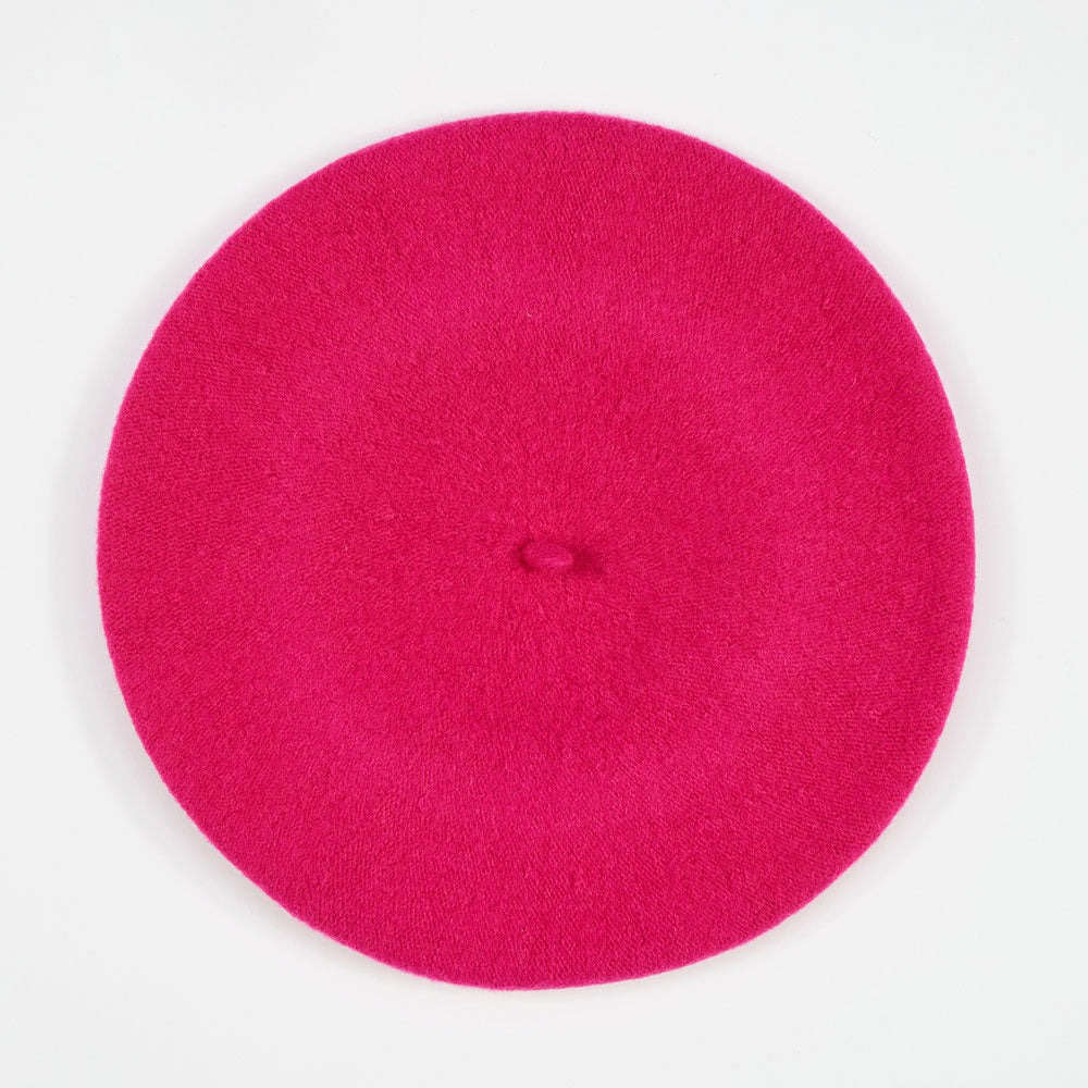 bright pink pure merino wool classic beret
