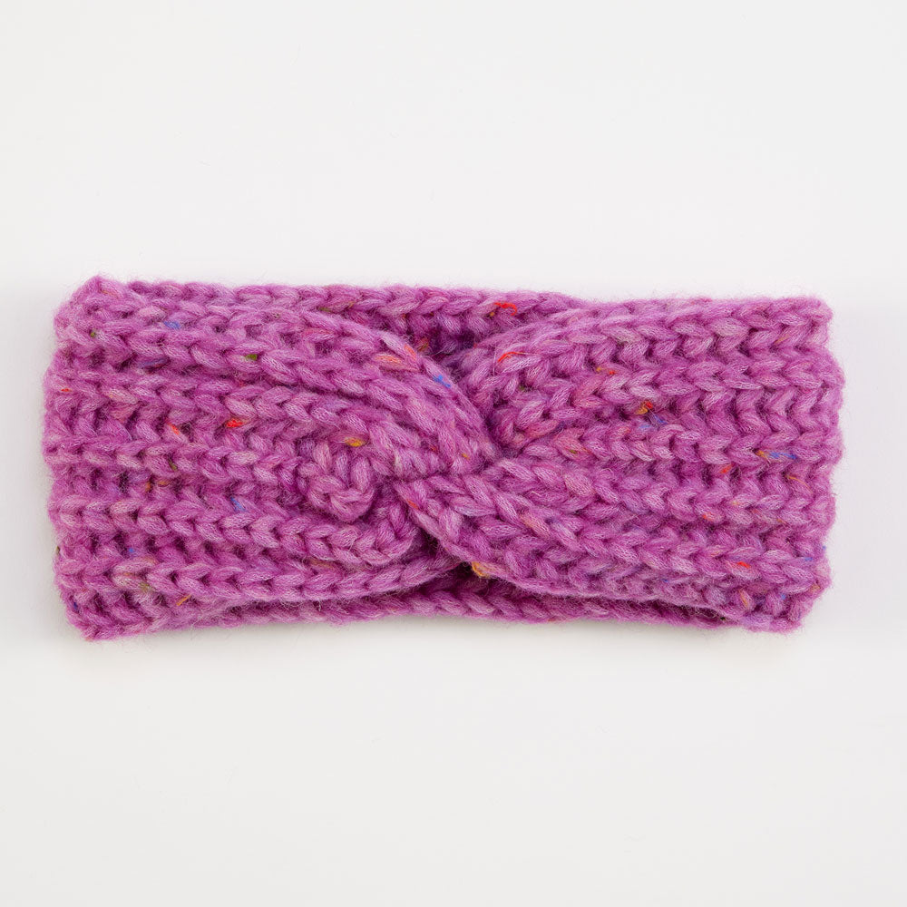 fuchsia pink with colourful flecks knitted headband