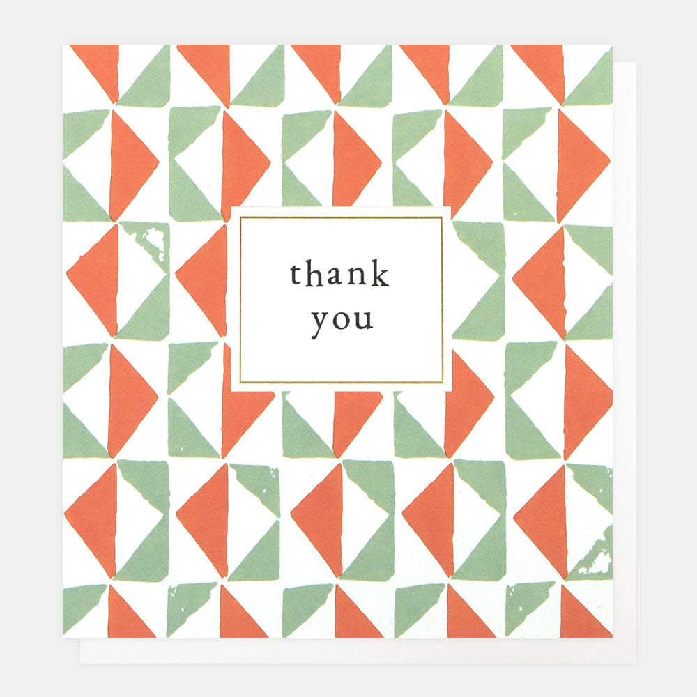 red & green art deco shapes thank you card
