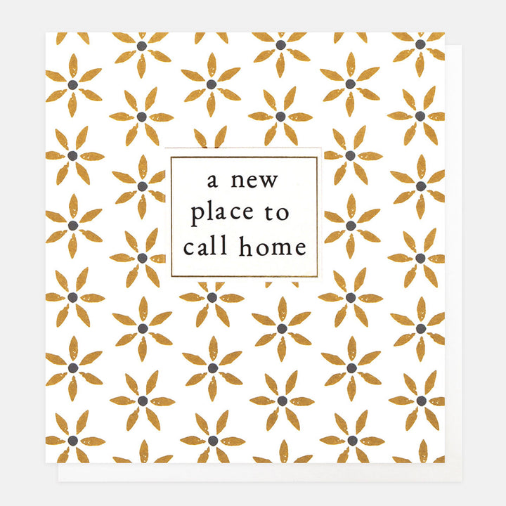 gold art deco flowers 'a new place to call home' card