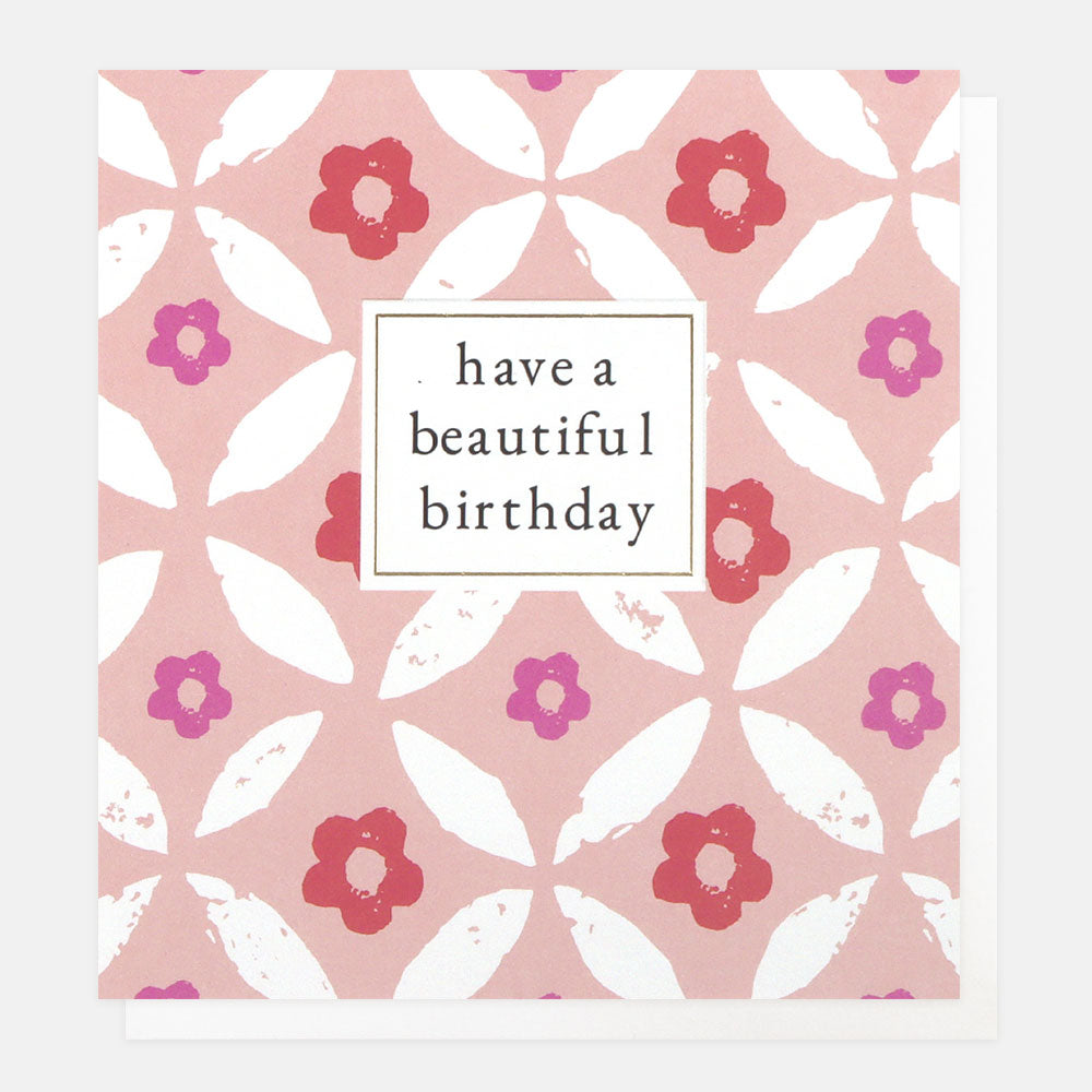 art deco pink flowers 'have a beautiful birthday' card