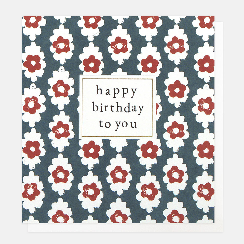 art deco floral print happy birthday to you card