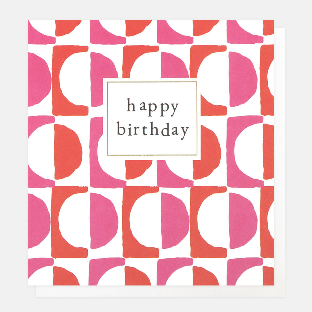 red & pink art deco shapes happy birthday card