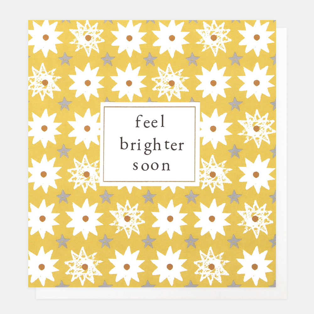 art deco white flowers on yellow base feel brighter soon card