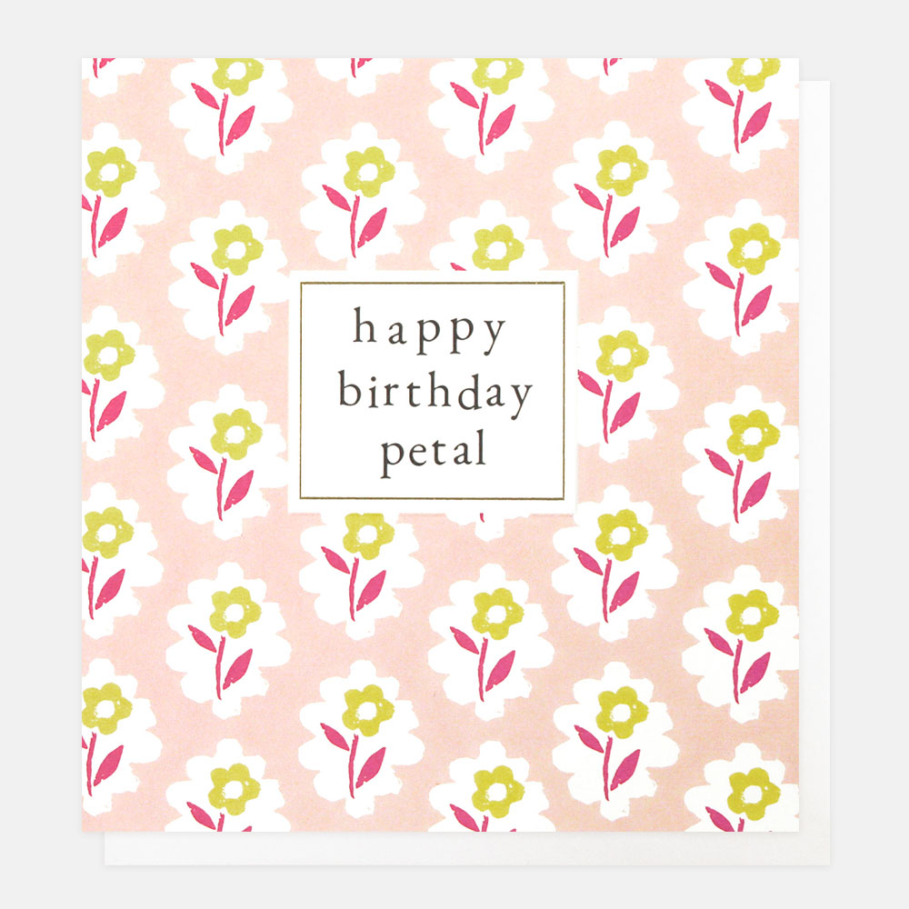 art deco flowers on pink base happy birthday petal card