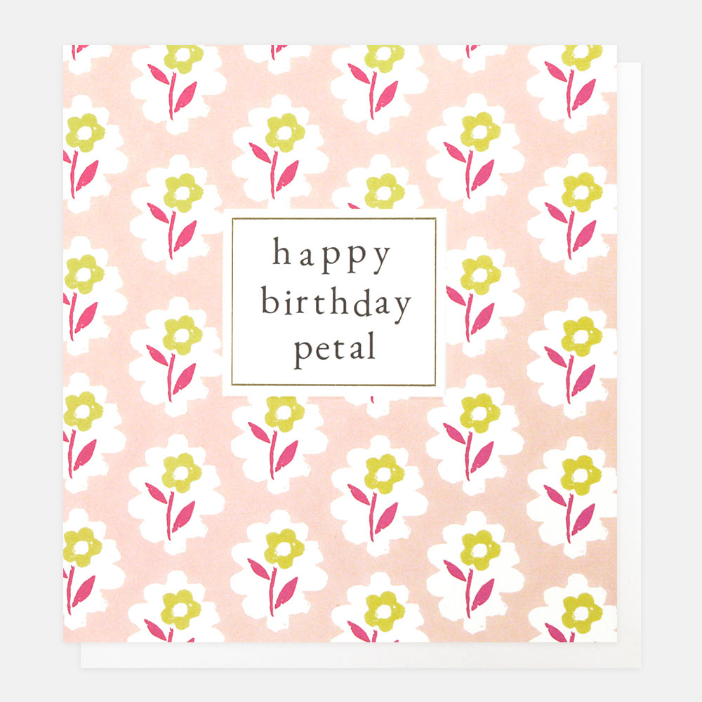 art deco flowers on pink base happy birthday petal card