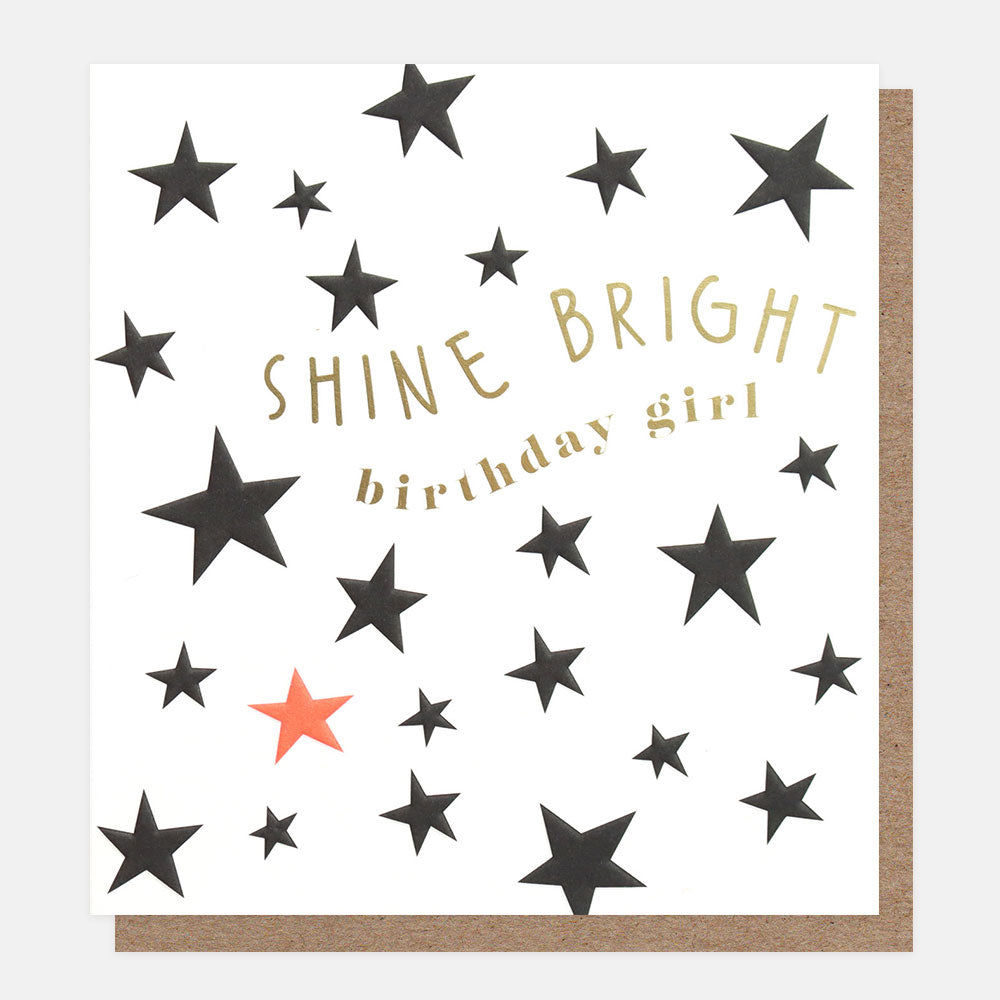 black stars shine bright birthday girl card