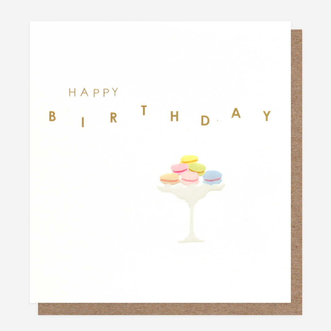 birthday card with macarons on stand