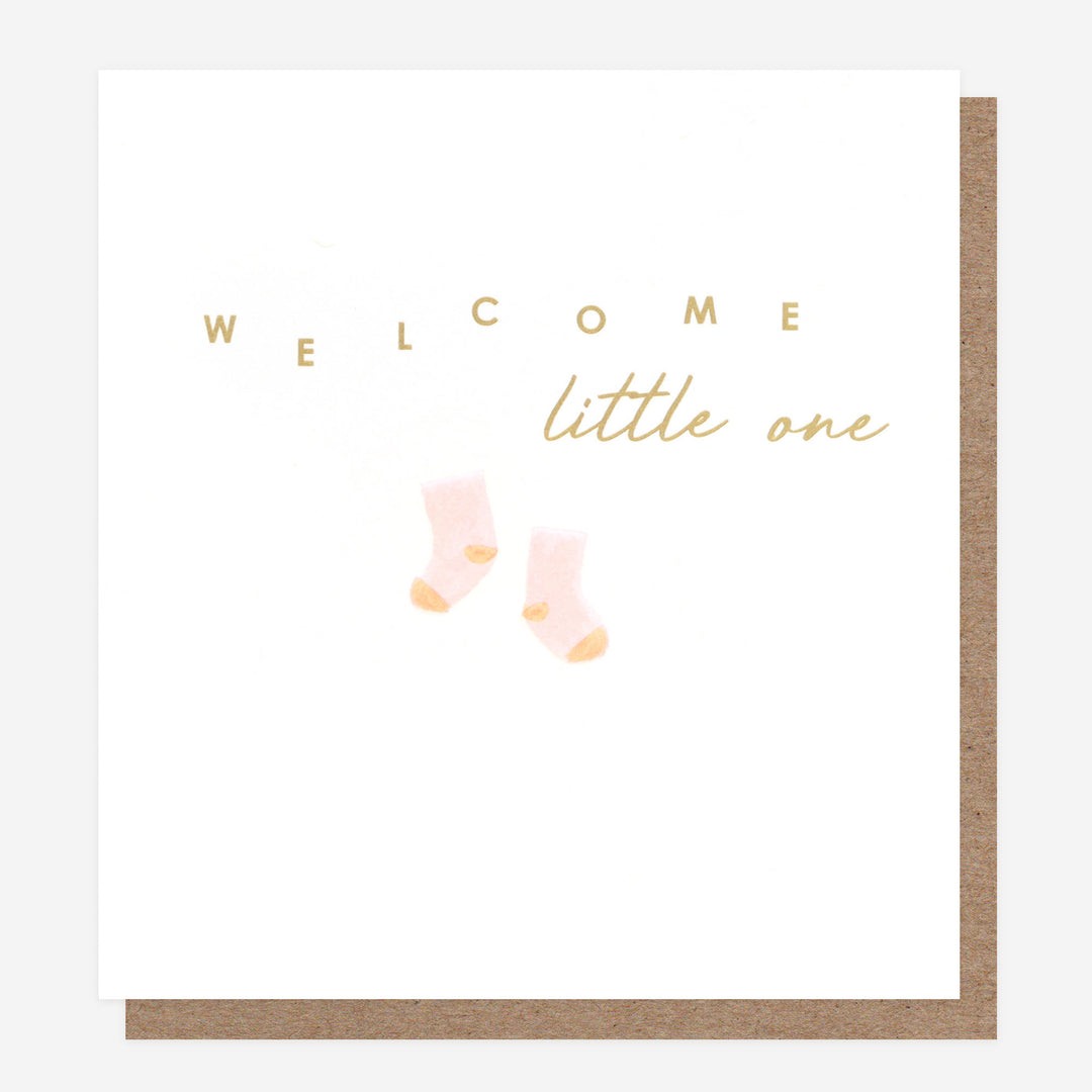 new baby girl card with pink tiny socks