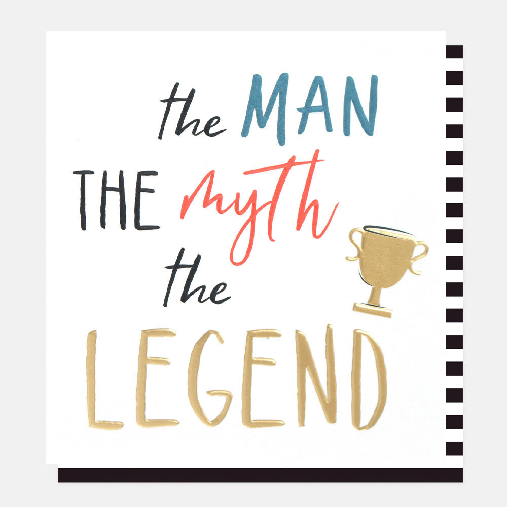 the man the myth the legend card with gold foil trophy design