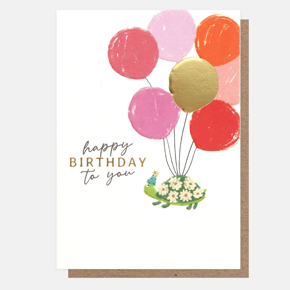 tortoise & balloons happy birthday to you card